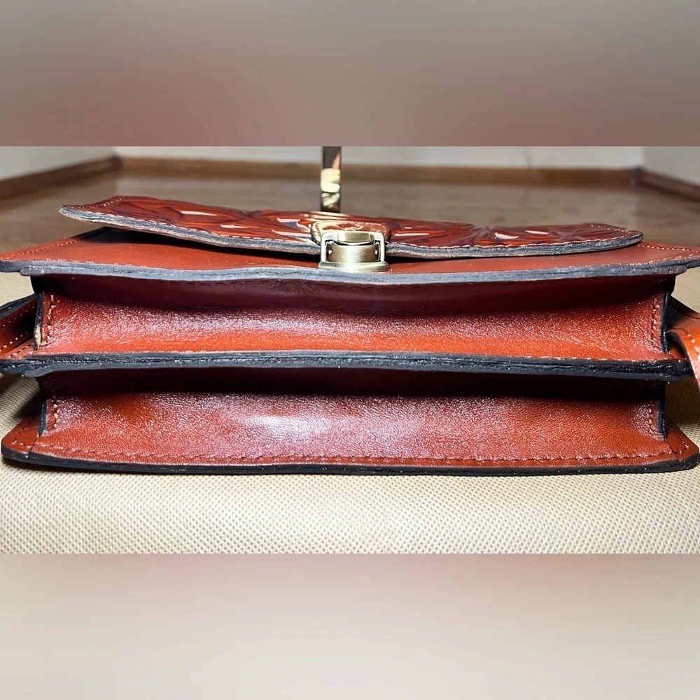 Patricia Nash Leather Lanza Crossbody Organizer with Cut-out Denim Tooling - Picture 13 of 13